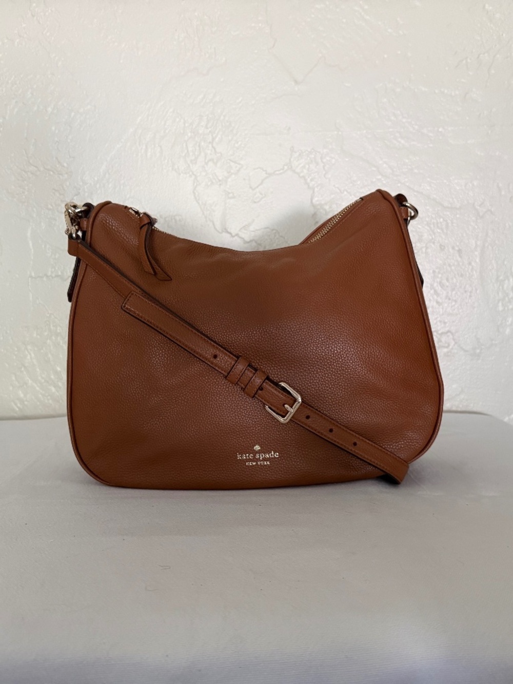 Kate Spade Cognac Pebbled Leather Convertible Shoulder Crossbody Hobo Bag
